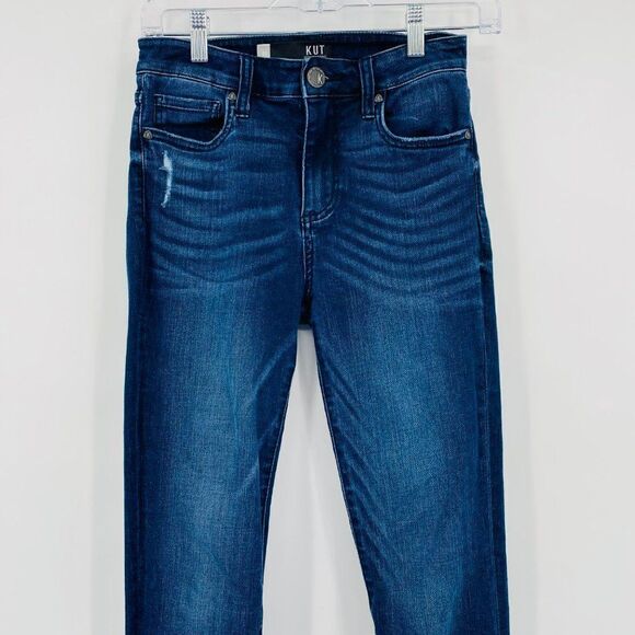 Kut from the Kloth Size 00 Dark Wash Raw Hem Donna High Rise Ankle Skinny Jeans - Picture 2 of 9